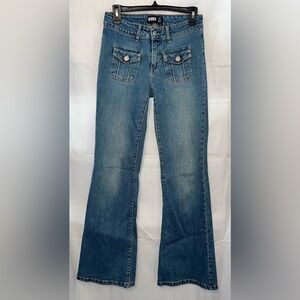 Minga London Jade Overdye Front Pocket Flare Jeans Size 2.